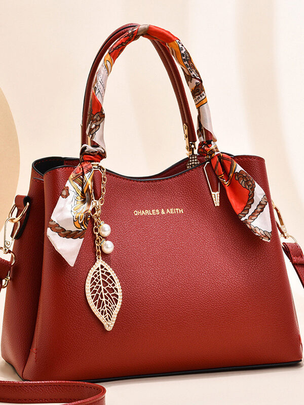 Shoulder Bag With Leaf Pendant Fashion Silk Scarf