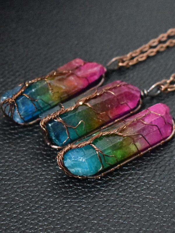 Stone Crystal Pillar Tree Of Life Pendant